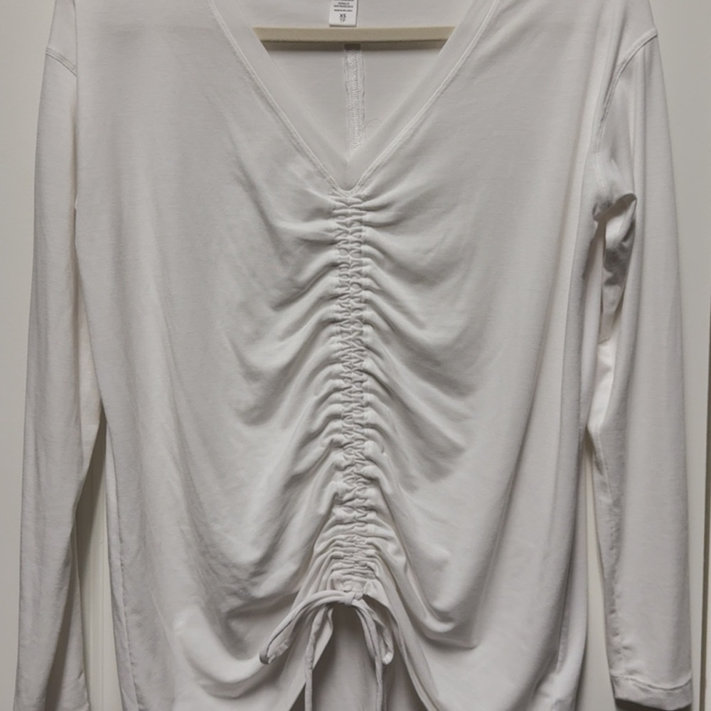 Athleta White Long Sleeve Ruched V-Neck Top - Picture 2 of 4